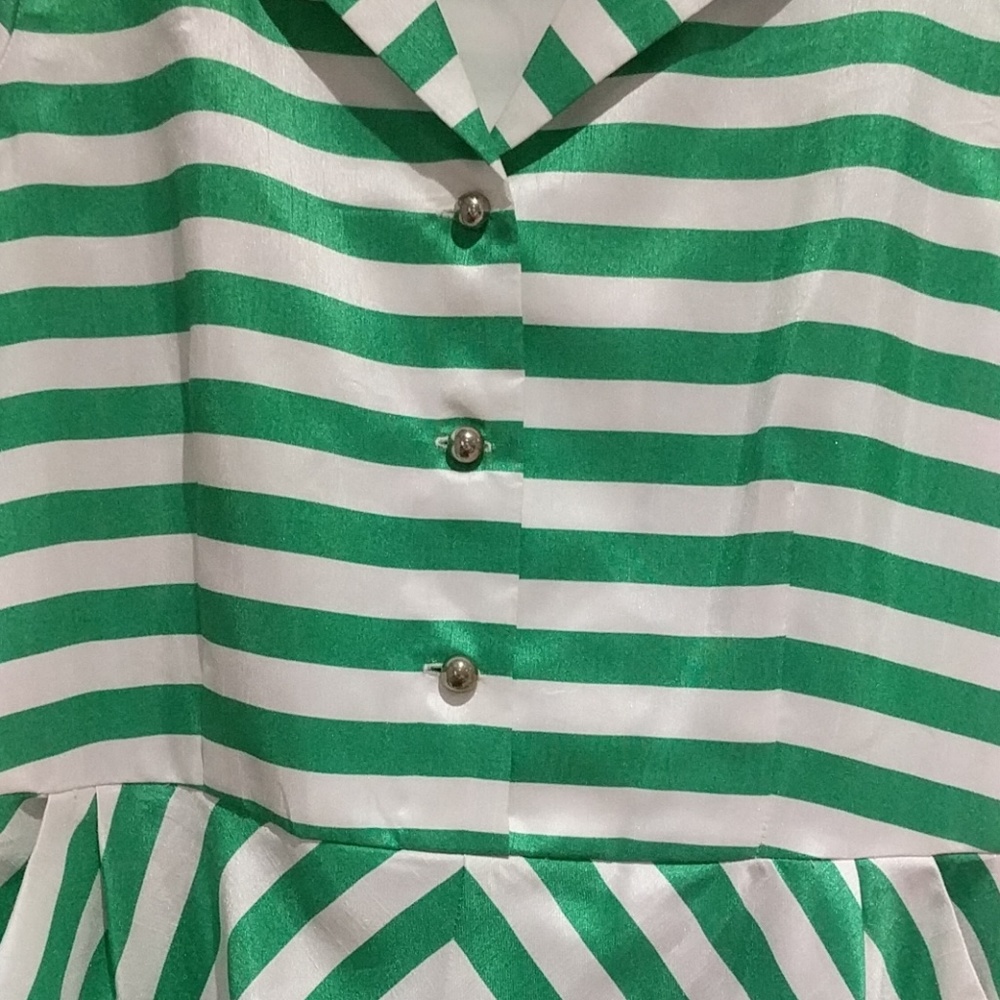 VINTAGE GREEN & WHITE SWING DRESS - Picture 3 of 4